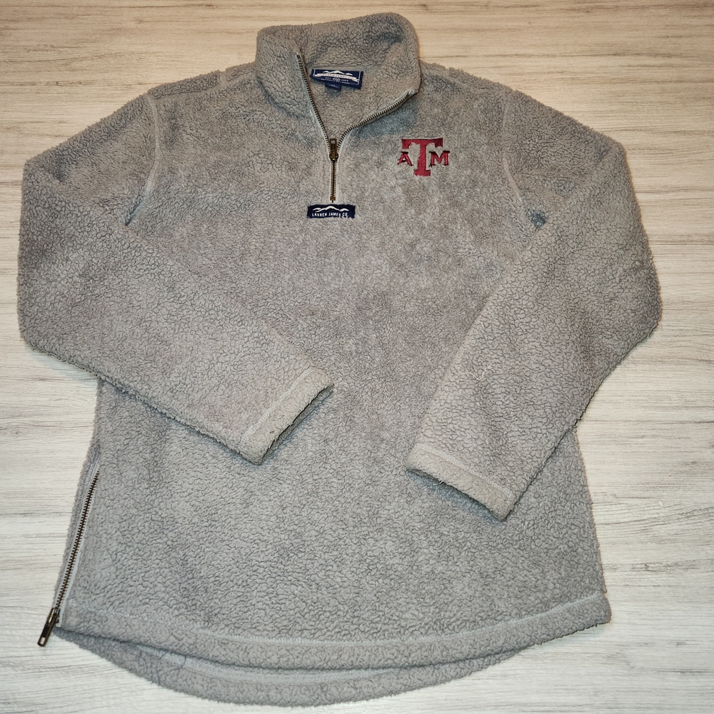 Lauren James Texas A&M Quarter Zip Sherpa Pullover Adult Gray Size XS L3